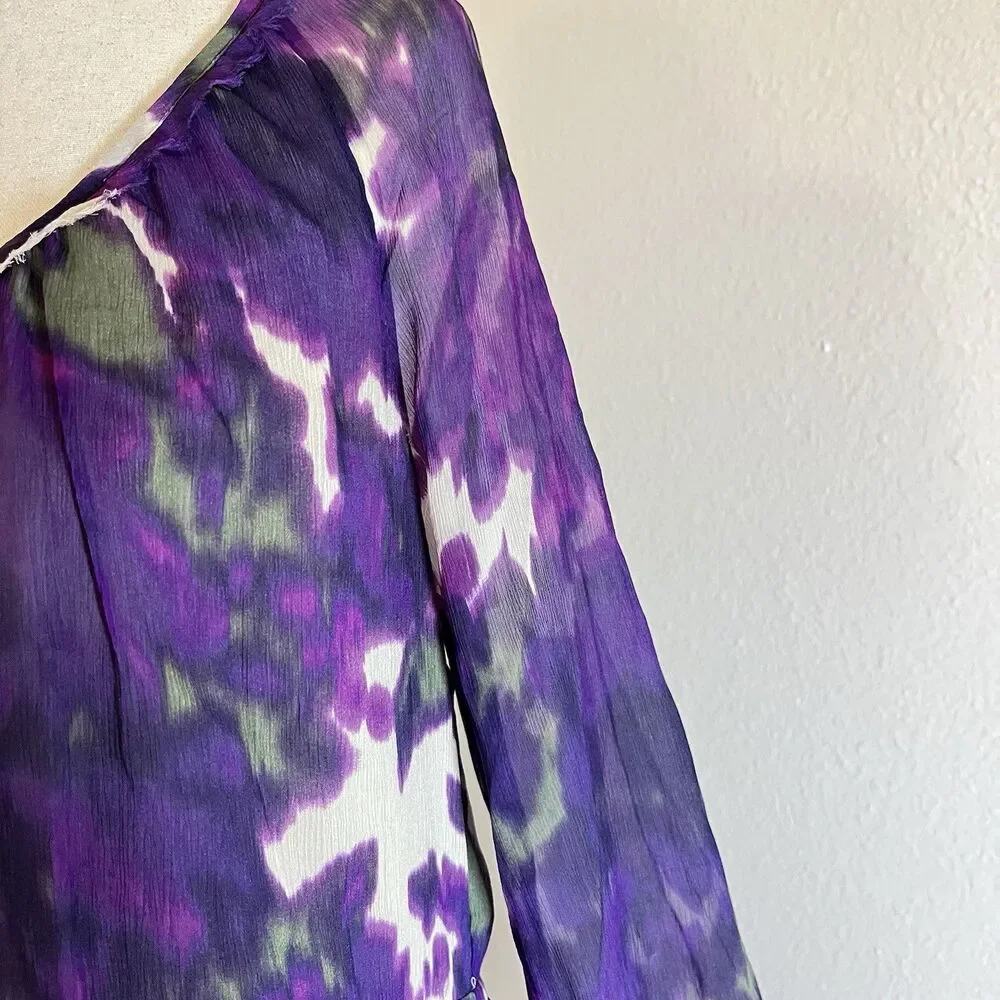 J. Crew Maisie Purple Floral Silk Abstract Long Sleeve Dress Sz 4 Casual Career